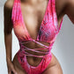 Lace-Up Backless Plunge One-Piece Swimwear