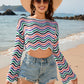 Striped Boat Neck Long Sleeve Cover Up