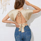 Backless Tied Plunge Cap Sleeve T-Shirt
