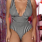 Striped Plunge Sleeveless One-Piece Swimwear