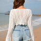 Drawstring Openwork Long Sleeve Cover-Up