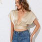Backless Tied Plunge Cap Sleeve T-Shirt